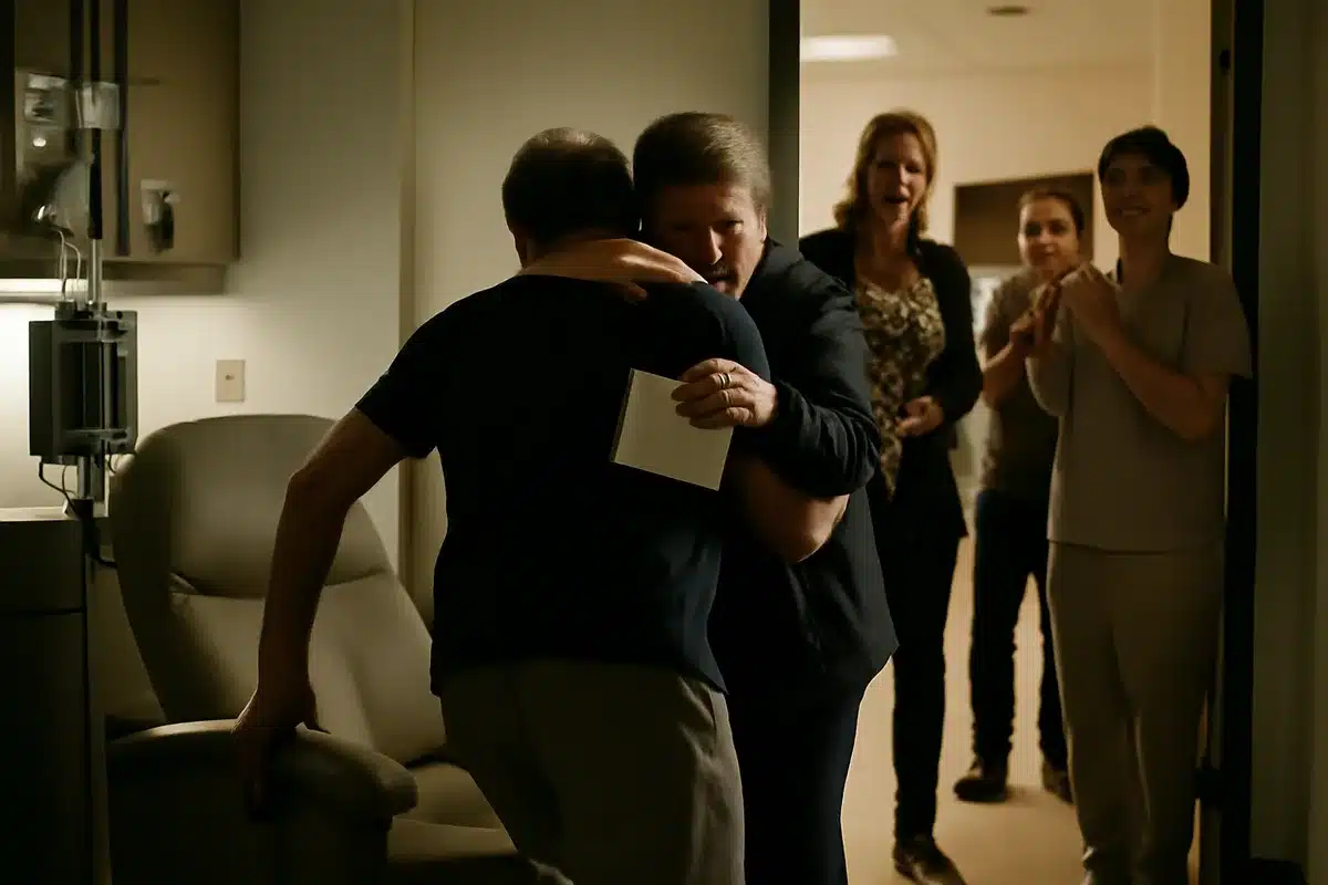 Grandmother surprised at final chemo with tearful family reunion