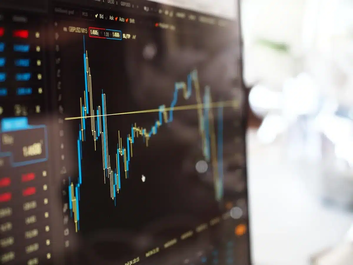 Digital trading screens showing rising oil and commodity prices with green indicators