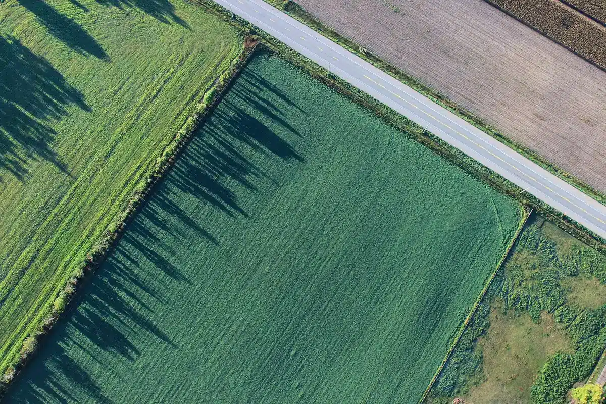 Wide view of farmland and open fields in Kankakee County